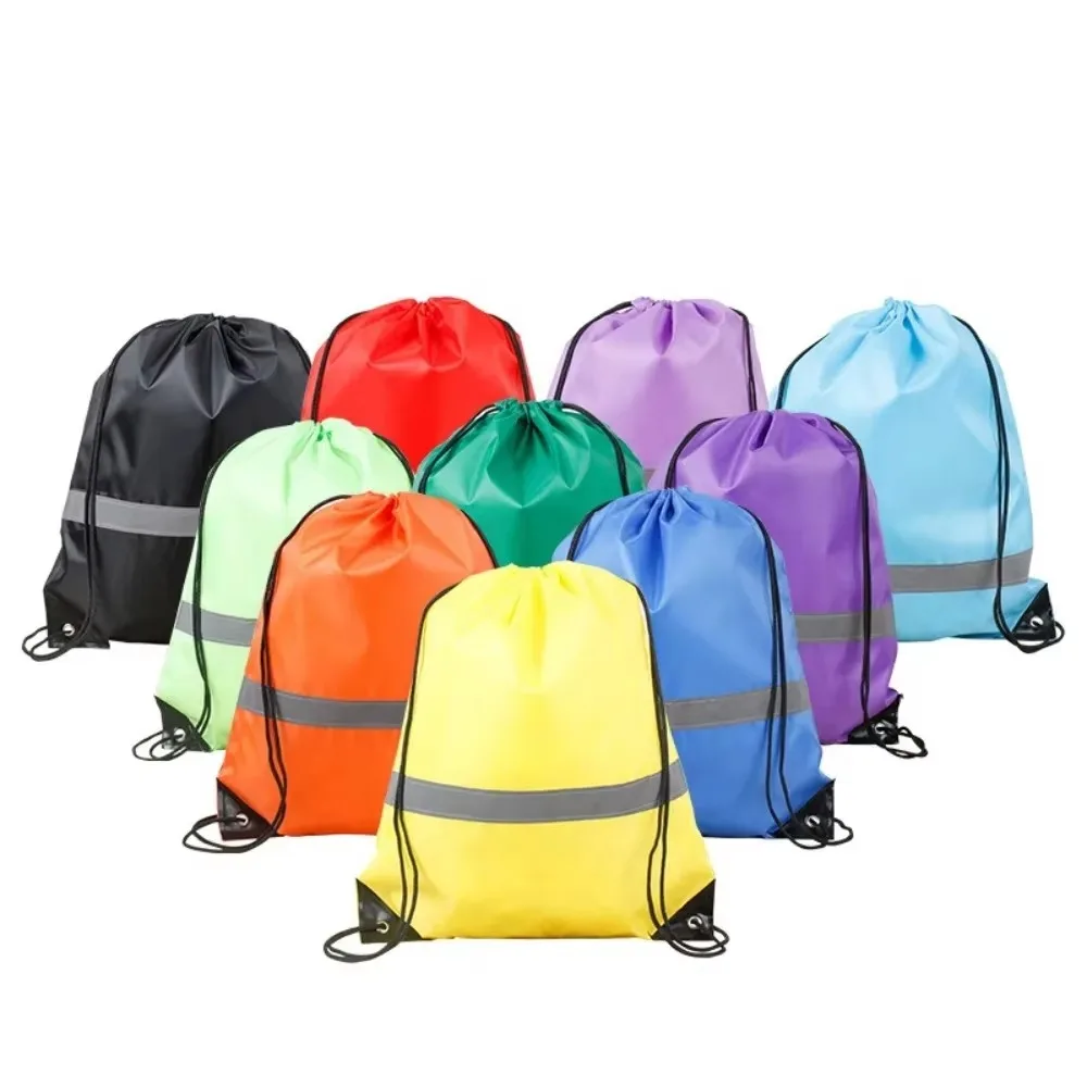 1× Reflective Drawstring Bag 210D Polyester Stuff Sack Night Running Sports Gym Outdoor Travel Storage Pouch Pack Hiking Camping