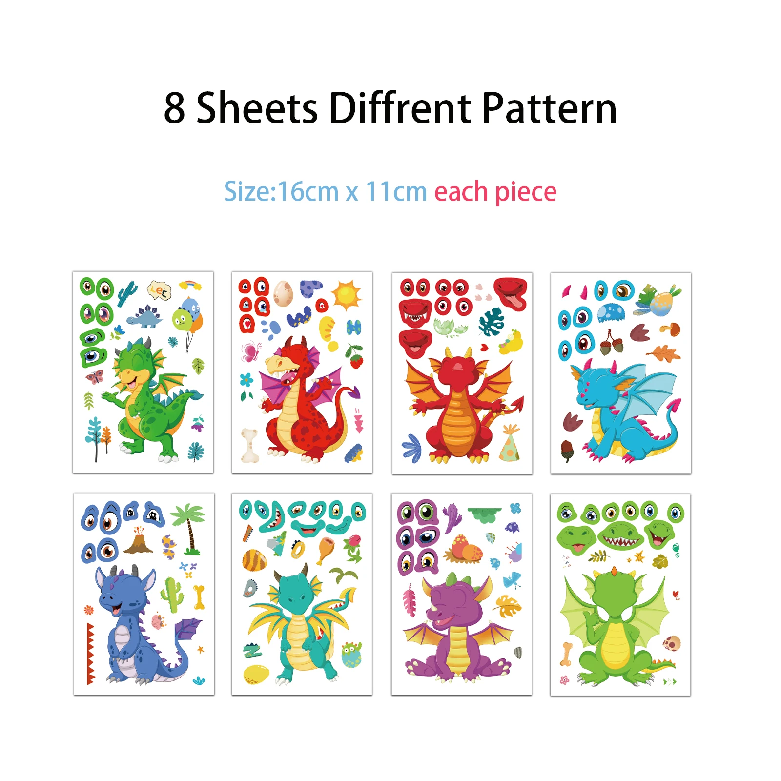 8 قطع من ملصقات تغيير وجه التنين، مواد حساب DIY، حافظات هواتف، حقائب أجهزة الكمبيوتر المحمولة، أكواب مياه، ملصقات مقاومة للماء