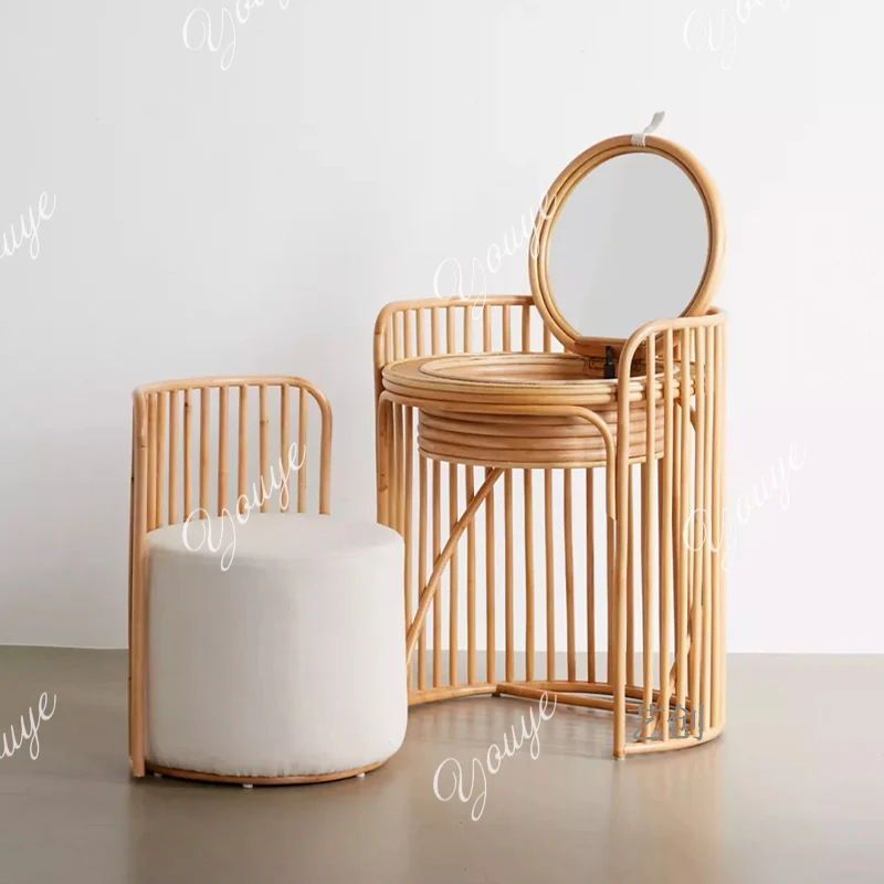 

Medieval style solid wood dresser combination Designer household rattan branch weaving dresser combination