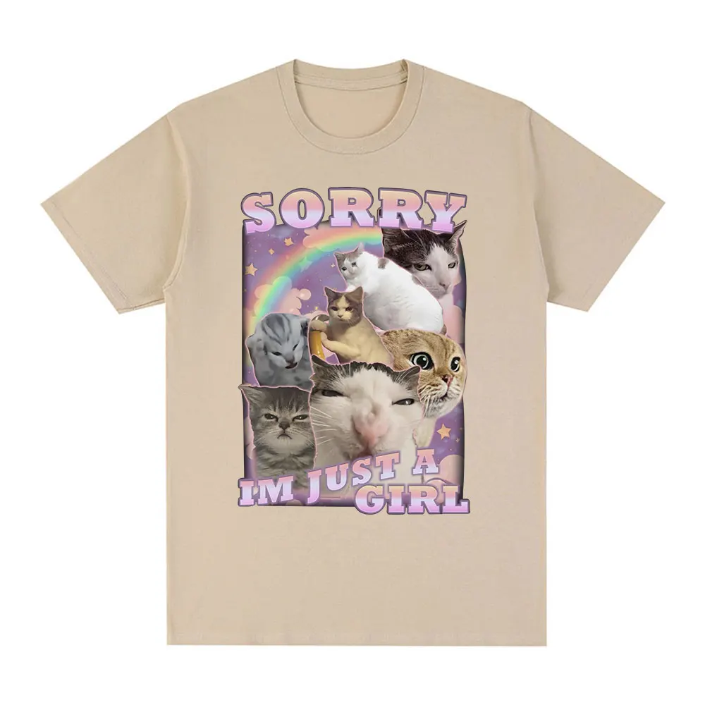 Sorry Im Just A Girl Funny Cat Meme Graphic T-shirts Summer Men Women Fashion Casual T Shirts 100% Cotton Cozy Oversized T-shirt view 5