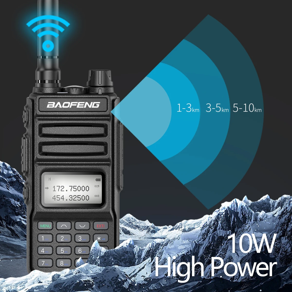 BaoFeng-Walkie Talkie Radio, Soporte Tipo-C Cargador, 10W de Potencia, 999CH, 50km, Actualización, 1, 2, Radio de Dos Vías