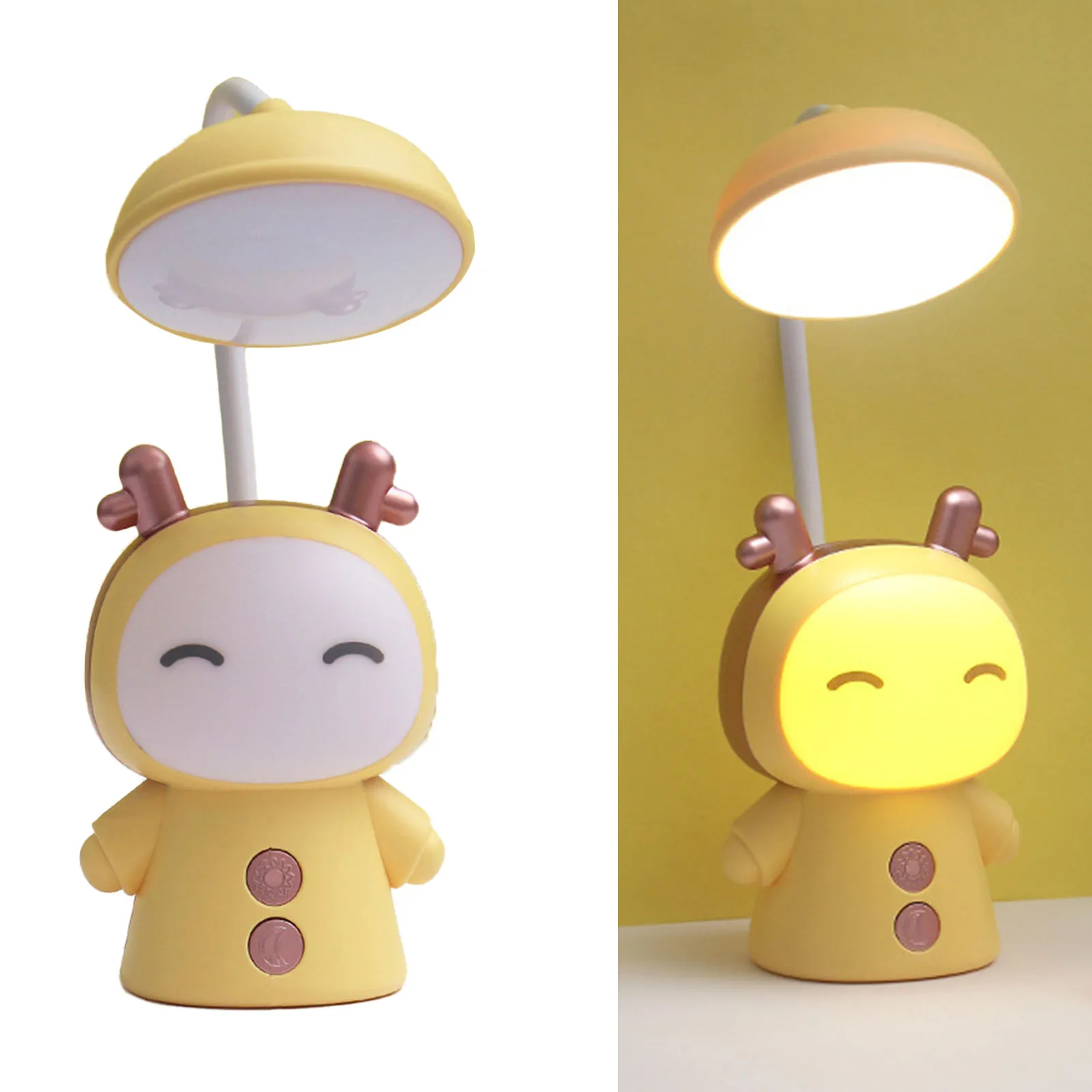 ZK20 Cute Desk Lamp for Kids ABS PC 2 Gear Cartoon Doll USB Rechargeable Gooseneck Table Night Light for Dorm Bedroom Bedside