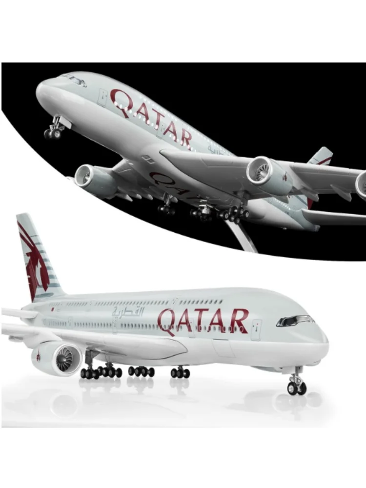 1:160 Scale Large Model Airplane Qatar A380 Plane Models Diecast Airplanes with LED Light for Collection or Gift