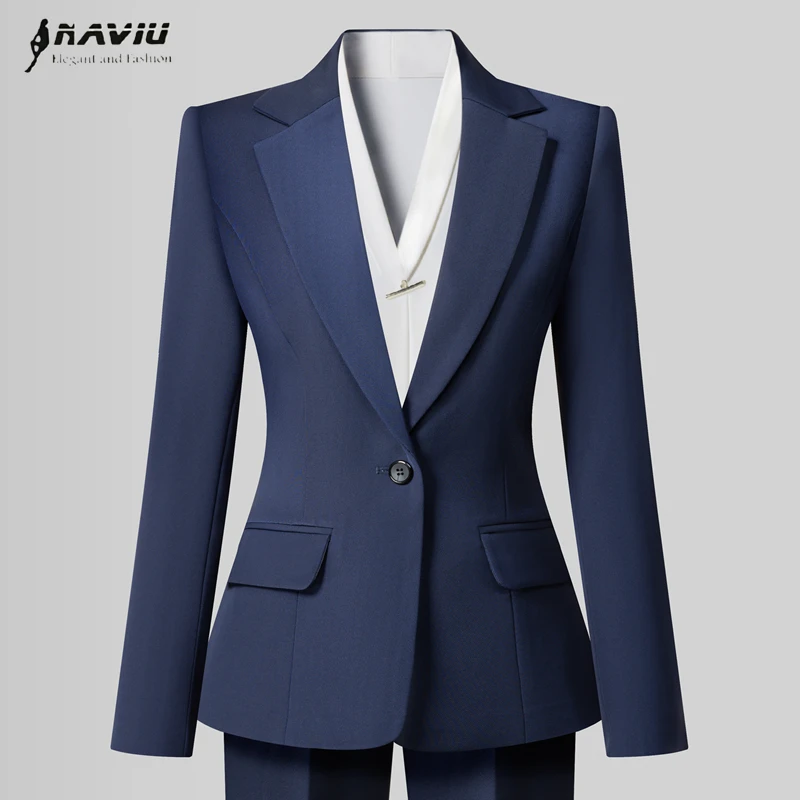 

NAVIU Spring New Navy Blue Women Blazer Long Sleeve Single Breasted Formal Business Jacket Office Ladies Work Coat Black Gray