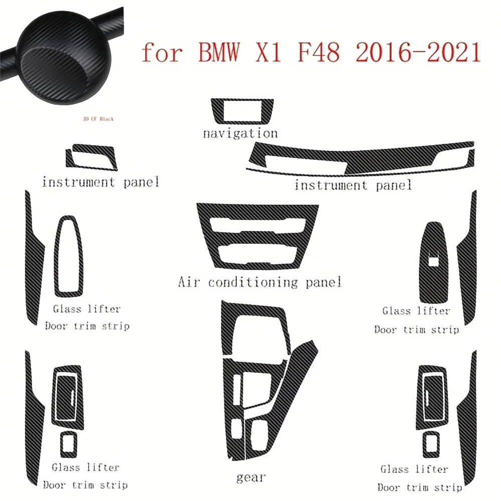 Carbon Fiber For BMW X1 X2 F48 F39 2016-2021 Car Film Interior Stickers Center Console Gear Dashboard Air Door Handle Lift Panel
