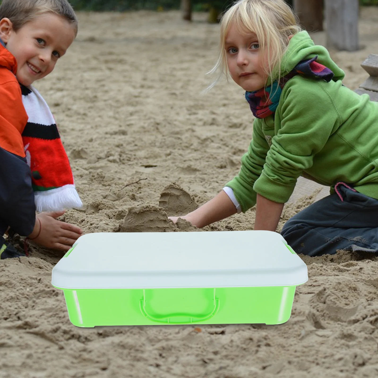 Boîte de rangement de table avec couvercle, bac à sable en plastique, jouets de plage pour enfants, vert Abs