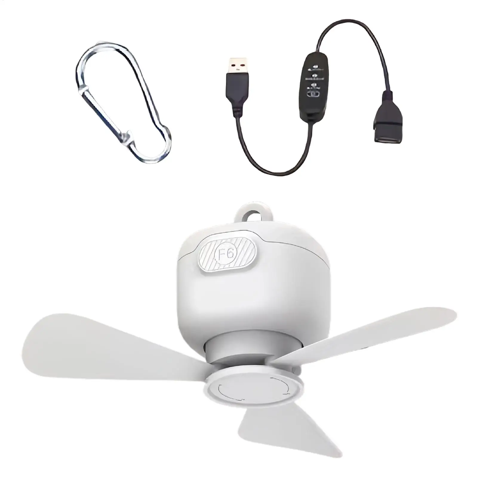 Silent Camping Ceiling Fan 3 Speed USB Powered 300cm Switches Cord Detachable Blade Portable Tent Hanging Fan for RV Patio