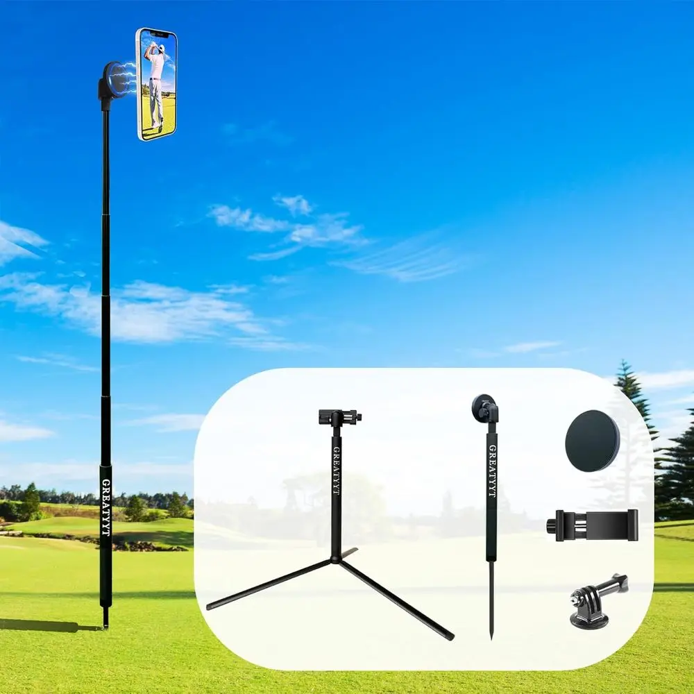 

Multi-Functional Golf Training Aid: Magnetic Phone Holder for Monopod, Tripod, and Telescopic Sticks