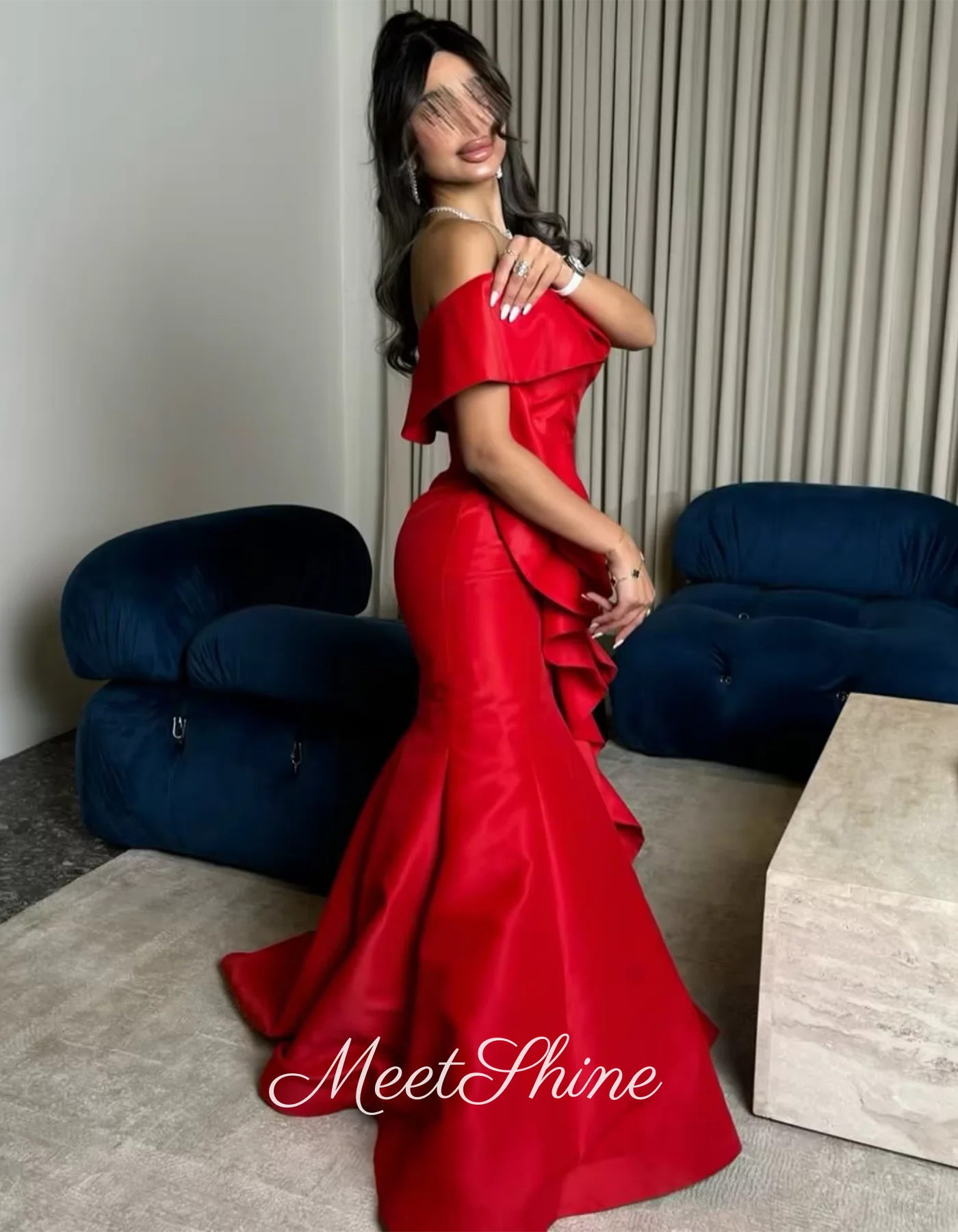 فستان سهرة أحمر بدون أكتاف حورية البحر طول الأرض فستان حفلة موسيقية حديث للمرأة فستان رسمي مخصص للحفلات 2025