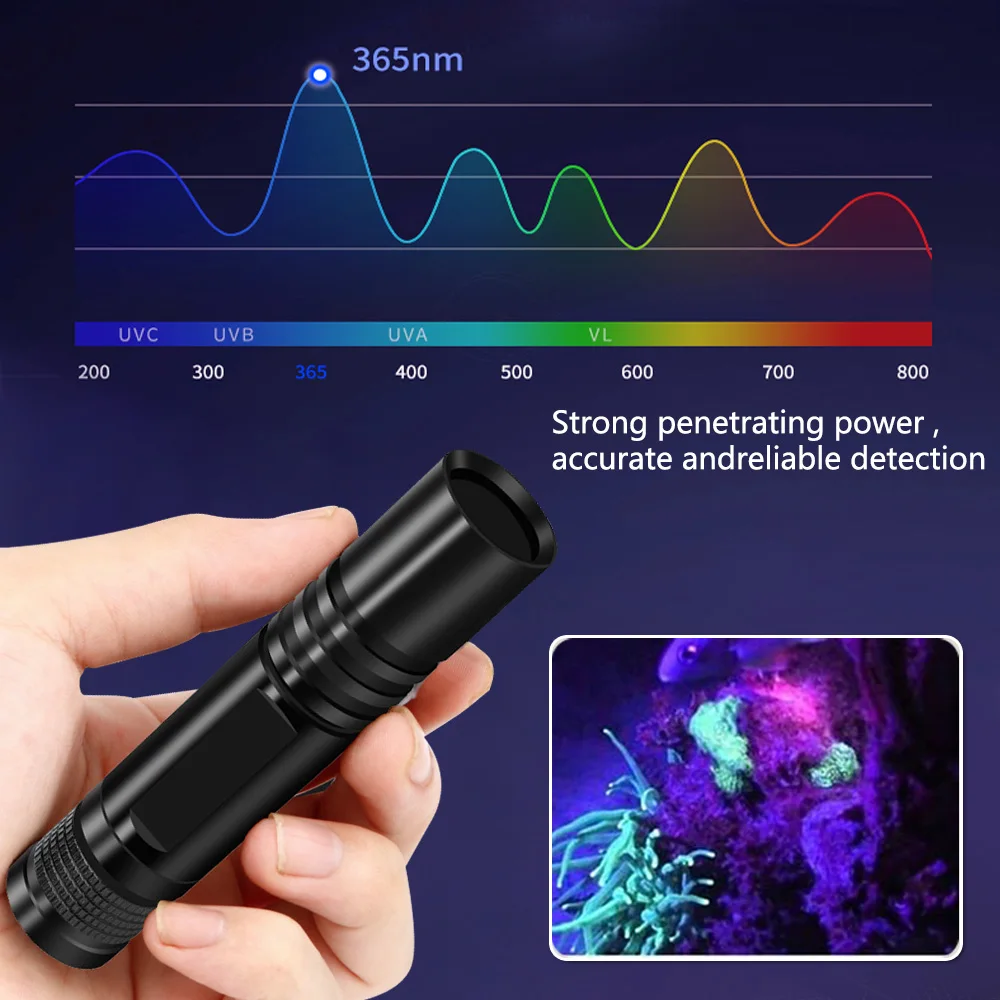 365nm LED UV Flashlight Ultraviolet Inspection Violet Light Torch Pet Urine Stain Detector Tools Power by  AA Battery