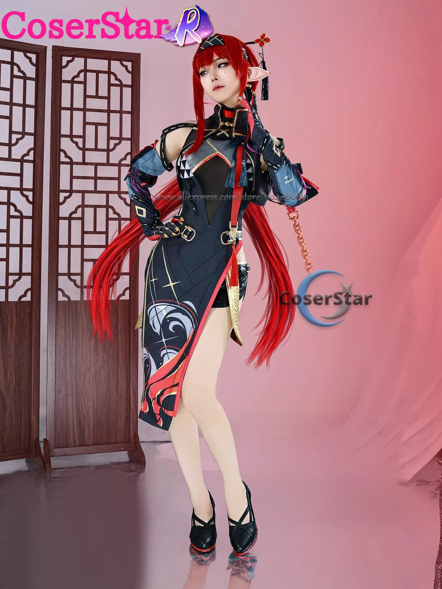 CoserStar-R en Stock ondas de salud Yinlin Cosplay disfraz peluca vestido Electro congenital resonador Yin Lin Cosplay peluca zapatos