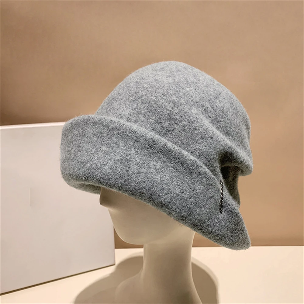 Japanese Korean Ladies Fashion All-match Wool Metal Chain Pile Hat Women Autumn Winter Leisure High-end Warm Fisherman Cap Gifts