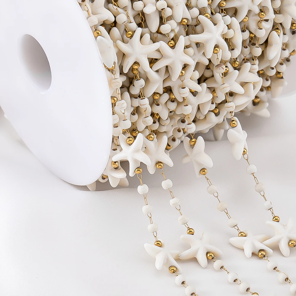 1Metre Stainless Steels White Natural Stone Starfish Beaded Chain Boho Bracelet Neckalce Beach Holiday Jewelry Making Components