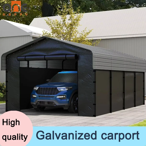 Heavy Duty Galvanized Steel Carport Modern Minimalist Outdoor Shelter Powder Coated Frame Waterproof Sunscreen Custom Size