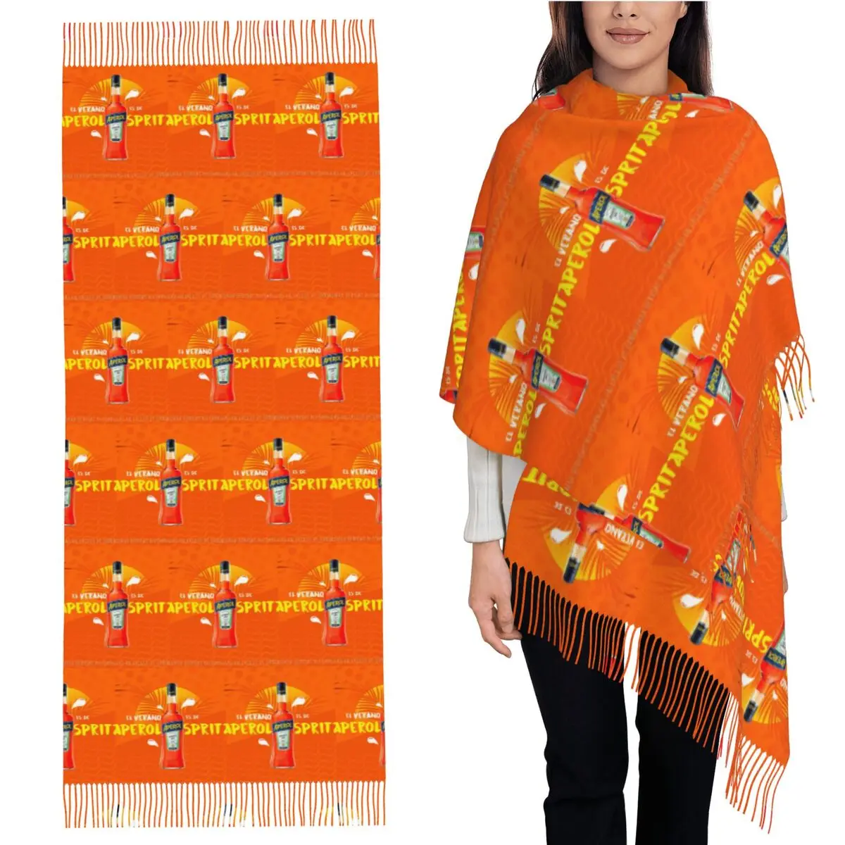 

Закатный коктейльный шарф Aperol Spritz, шарфы с кисточками, женские мягкие теплые шали и накидки, большая осенне-зимняя шаль