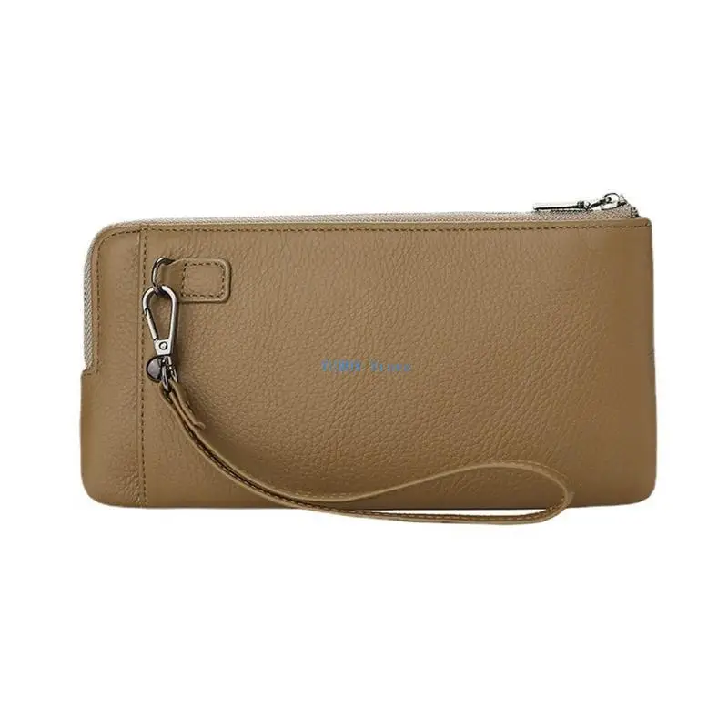 D0UD Men Wallet Vintage Leather Long Wallet Zipper Business Coin Purse Phone