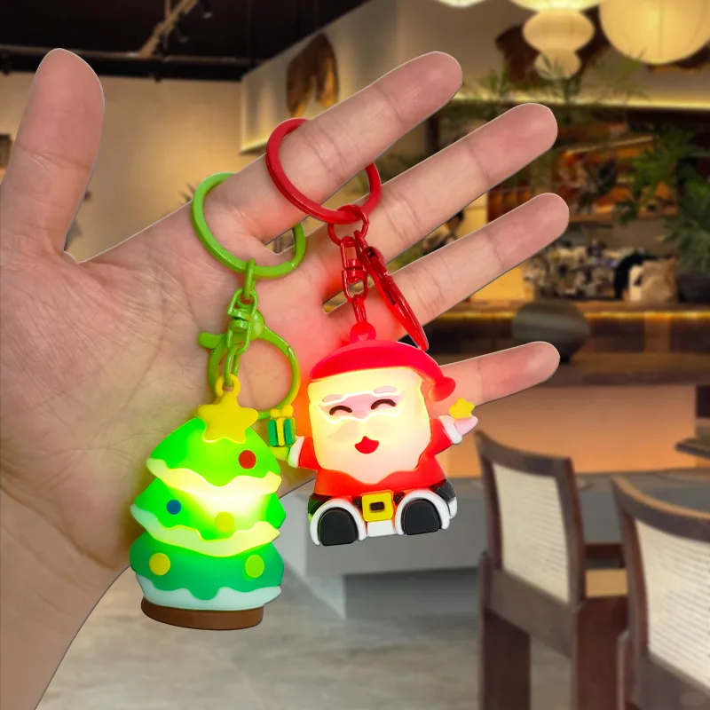 Creative Santa Claus Christmas Tree Pumpkin Chick Night Light Keychain Pendant Cartoon Cute Animal Light-emitting Toys Gifts