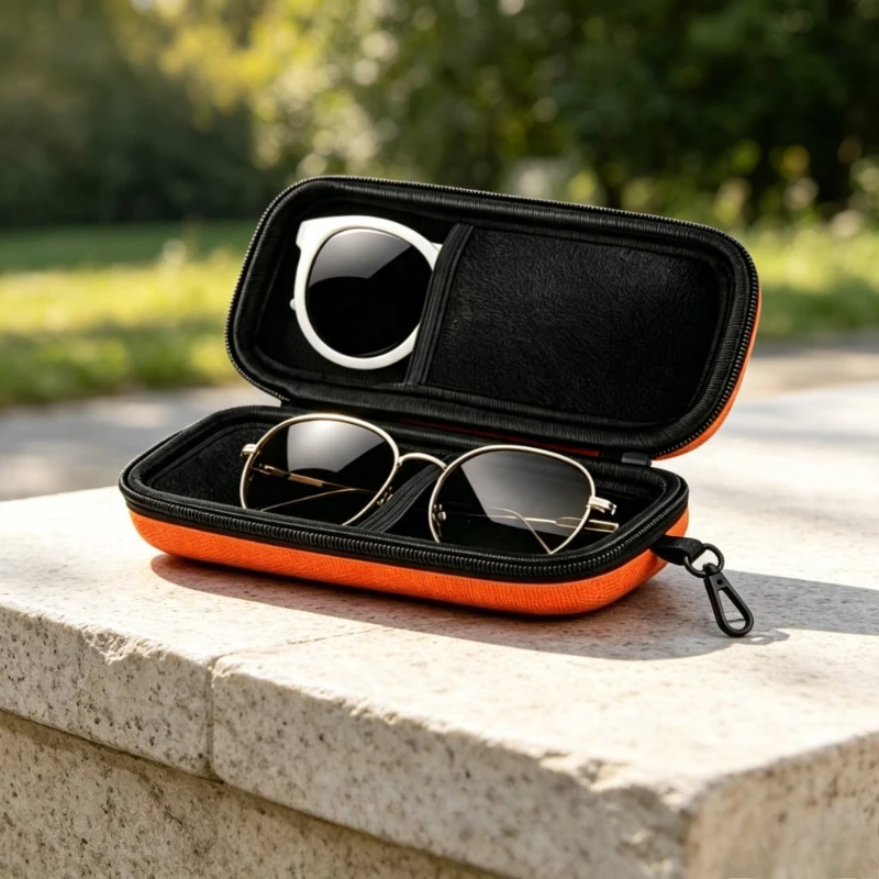 2026 New Protective Hard Shell Double Compartment Sunglasses Storage Box Shockproof Portable Eyeglass Case with Zipper Design