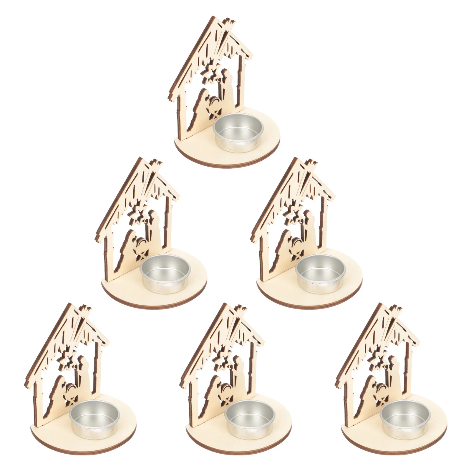 

6pcs Jesus Stand Christmas Wooden Candlestick Holder Retro Home Decor Desktop Ornament Xmas Decoration Shelf