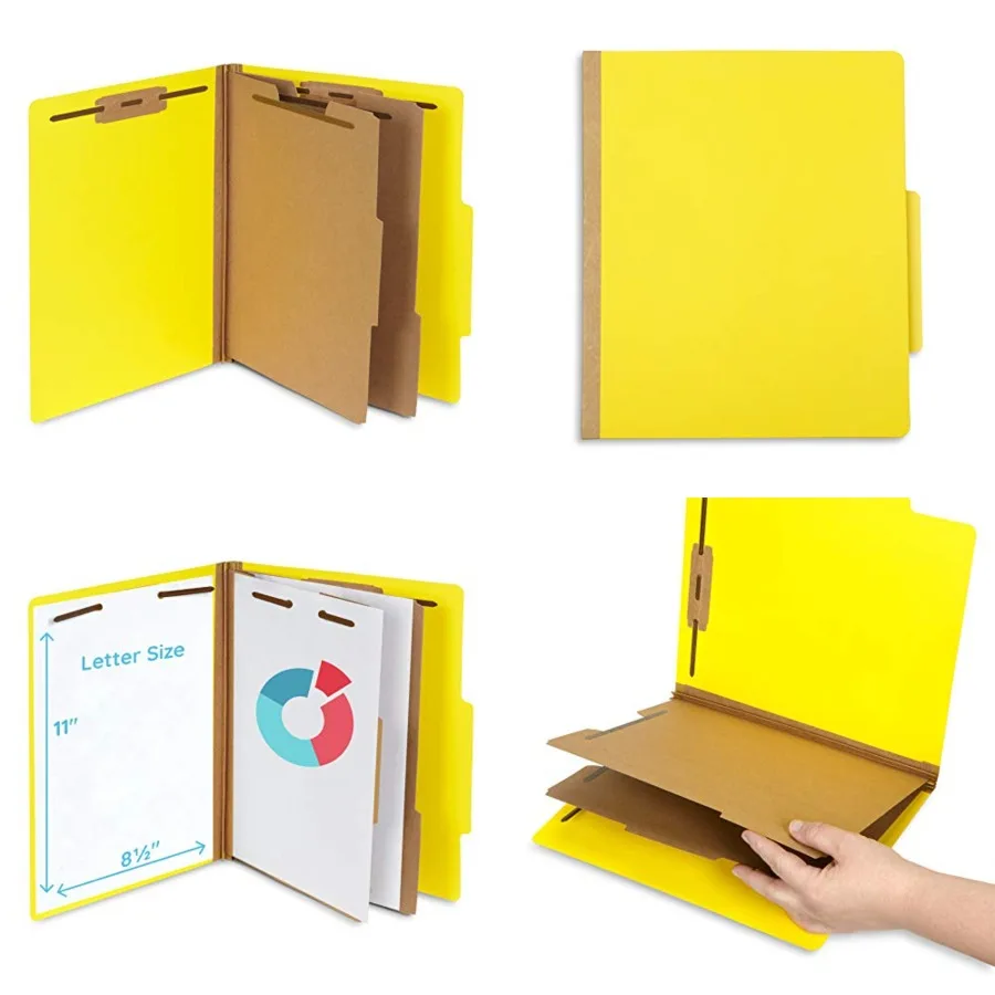

10 Yellow Classification Folders, 2 Divider, 2 Inch Expansions, Durable 2 Prongs Designed to Organize Standard Medical Files, L