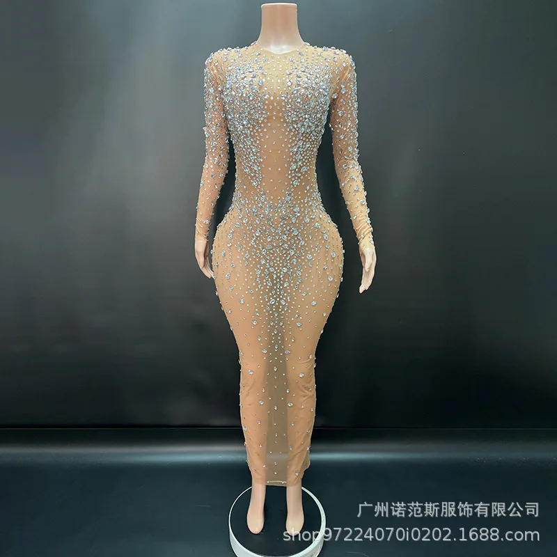 High-end Black Rhinestone Temperament Dress Annual Meeting Women's High-end Dress Black Trendy Catwalk Robe Soirée Femme Mariage