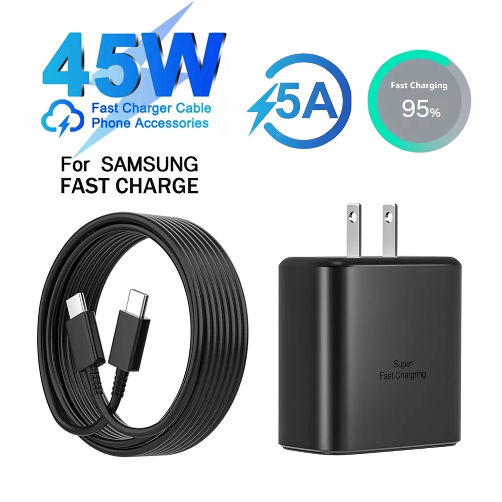 

45W US Super Fast USB-C Charger For Samsung S22 S23 S24 S25 S26 Ultra A34 A53 A54 A55 A56 Type C to Type C Quick Charging Cable