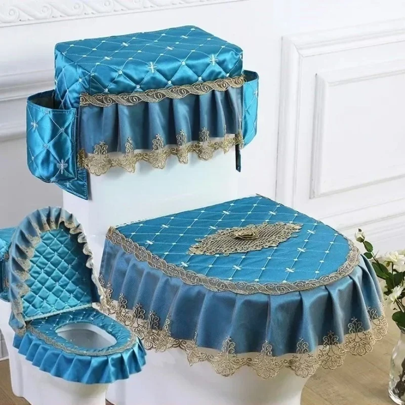 Toilet Mat Cushion Set Three Piece Zippered U-shaped Lace Hem Skirt Household Winter Toilet Seat Cover Bathroom Accessories