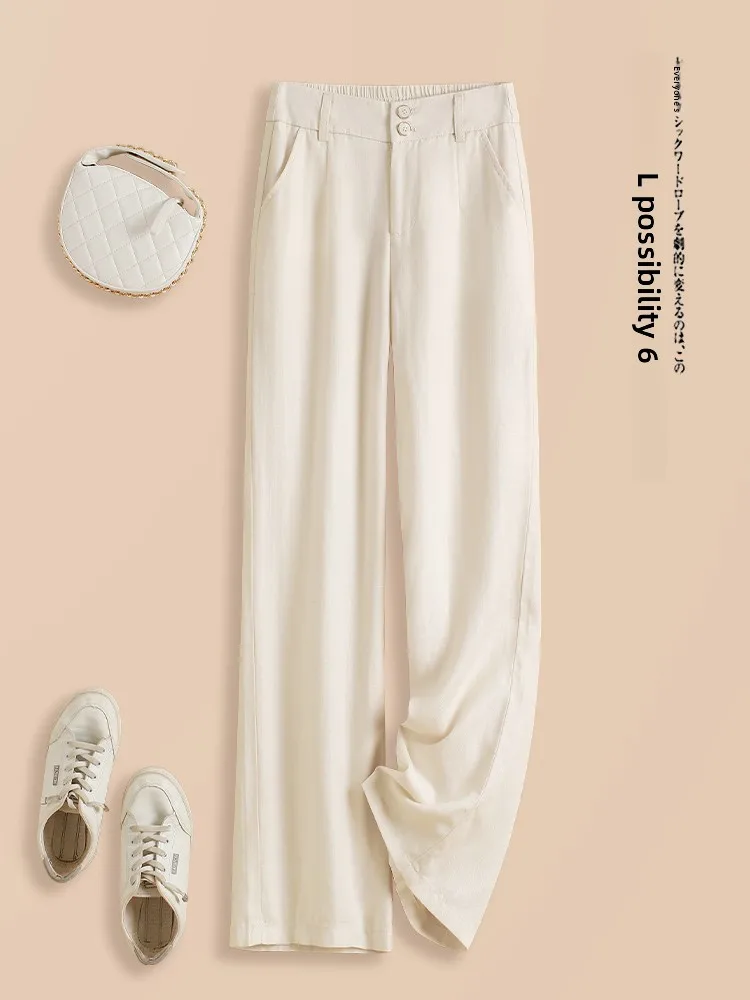 

High Waist Straight Leg Pants Women's Summer Thin New Style Casual Wide Leg Linen Narrow Version Loose Fit Trousers