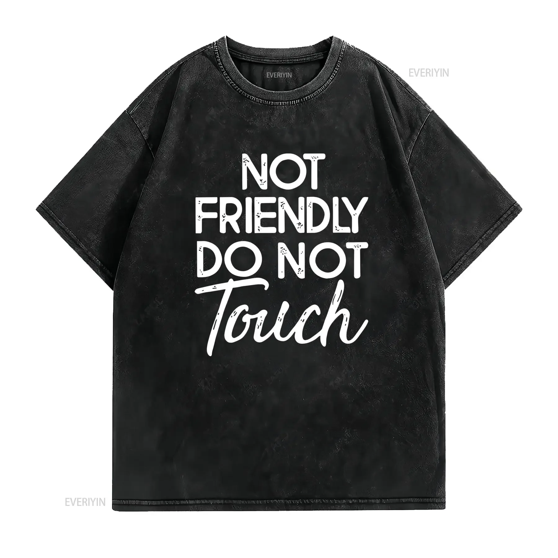 Niet Vriendelijk Aanraken T shirt Sarcasme Grappige Humor Trendy voor Volwassenen Dames Borduurwerk vintage Washed