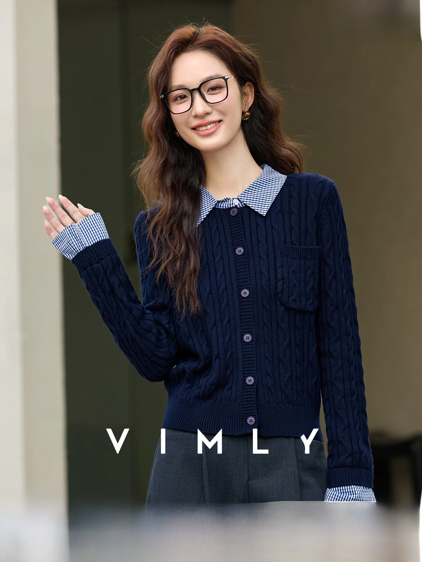 

Women's Knitted Open Cardigan Spring 2026 New Sle Plaid Twist Long Sve Regular Fit Casual Polyester Fiber Blend Color Blo