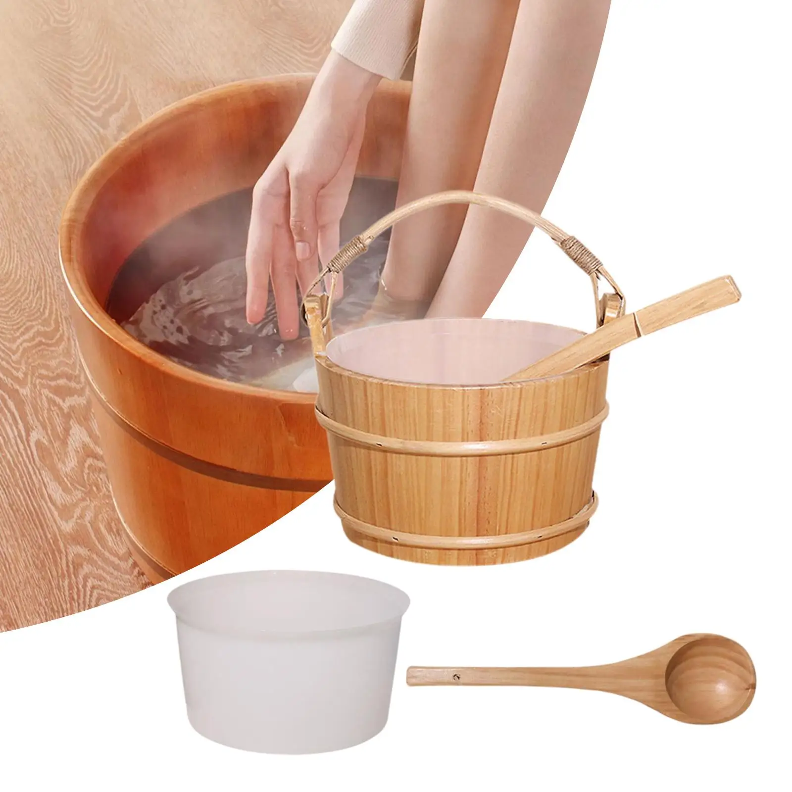 Sauna Bucket and Ladle Set Sturdy Multifunctionlal Rope Handle Sauna Accessories for Bathroom Hotels SPA Centers Home Houses