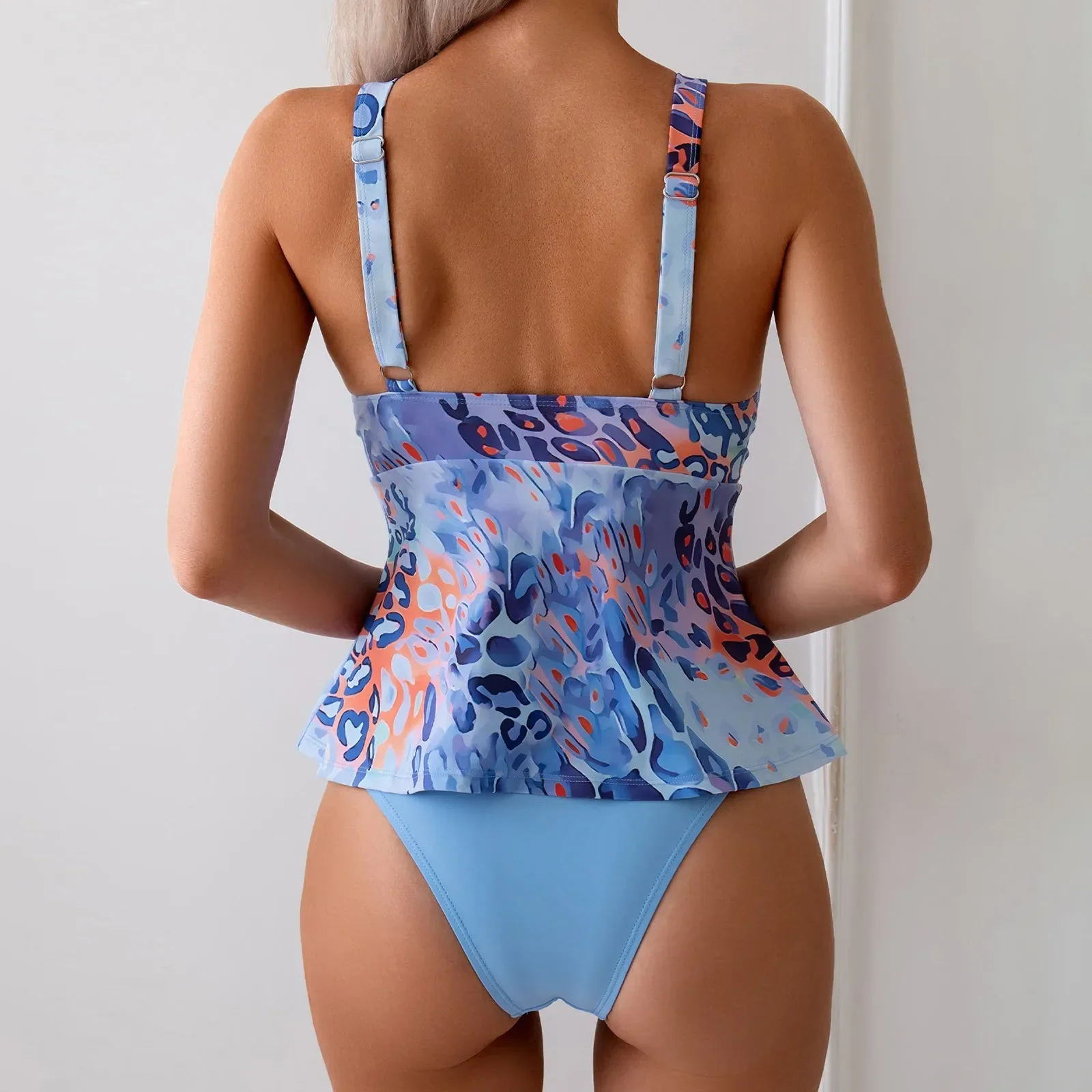 Moda donna bikini a vita alta con scollo a V cinturino sexy stampato top pantaloni a triangolo solido tankini set a due pezzi trajes de baño mujer