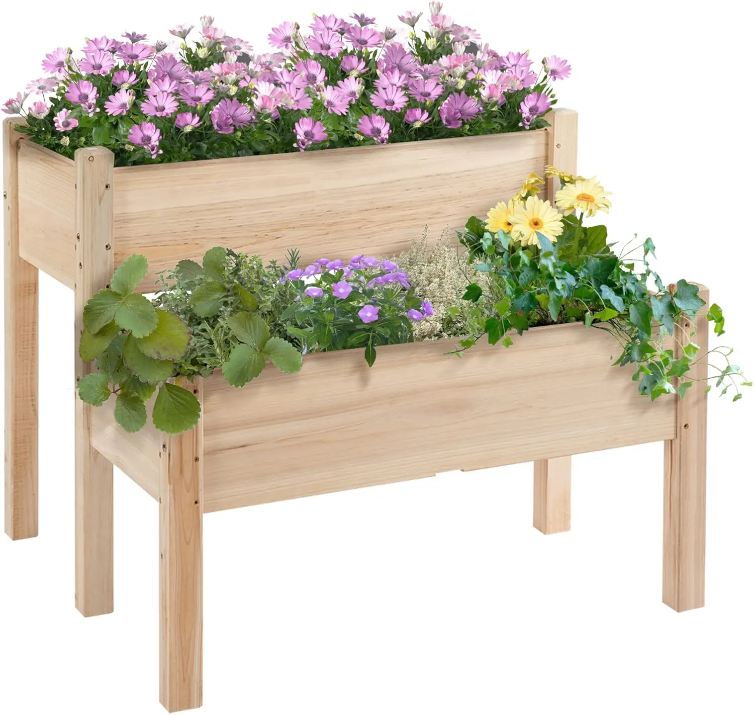 

34"x34"x28" Raised Garden Bed, 2-Tier Elevated Wood Planter Box for Backyard, Patio to Grow Vegetables, Herbs, and Flowers, Natu
