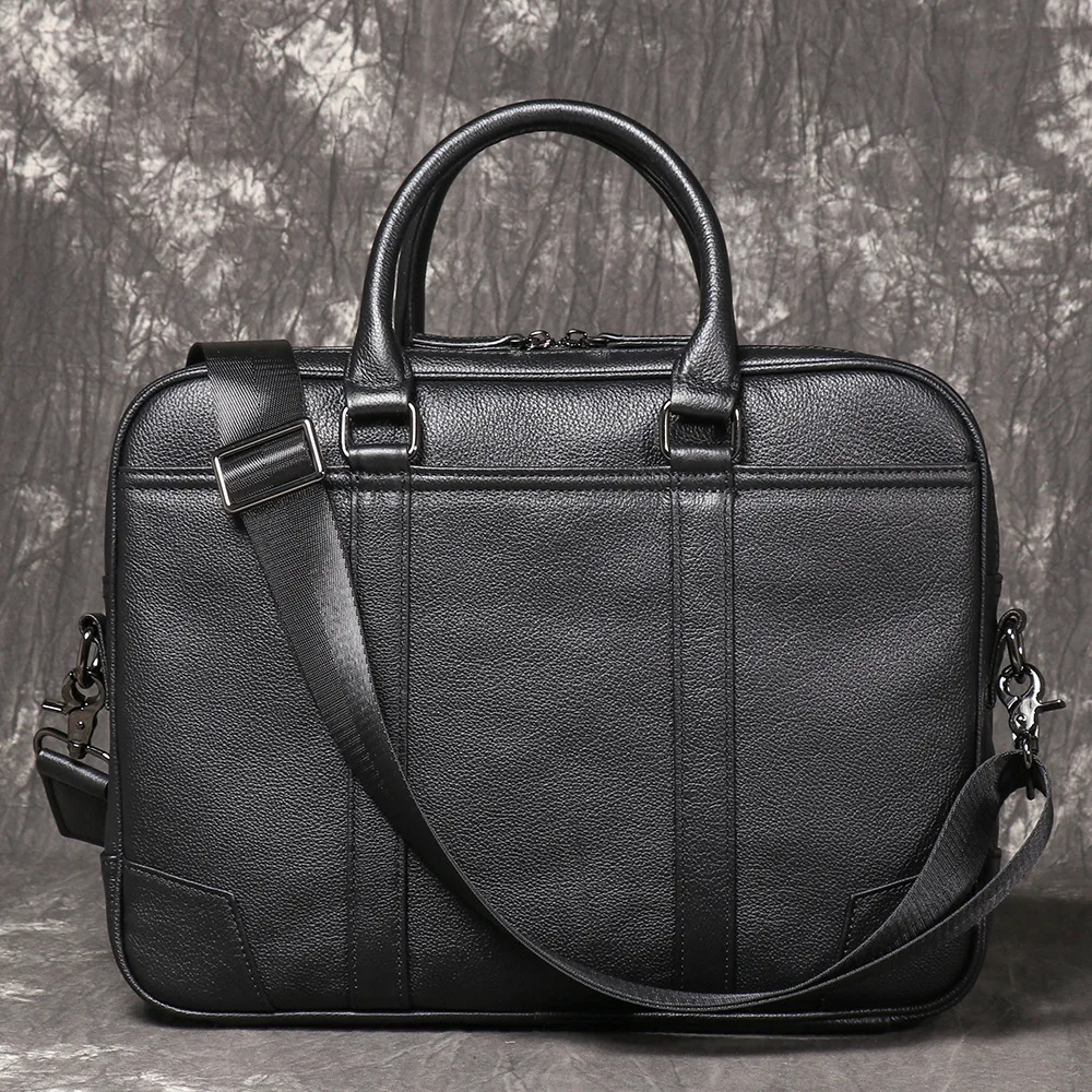 Genuine Cow Leather Men's Business Briefcase Laptop Bag Large Capacity Shoulder Crossbody File Bag