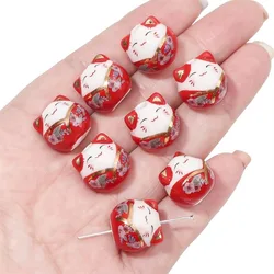 Kitty Plutus Cat Beads Makeing Bracelet Cat DIY Jewelry Accessory Ceramic Japanese Fortune Cat Loose Spacer Beads Jewelry Making