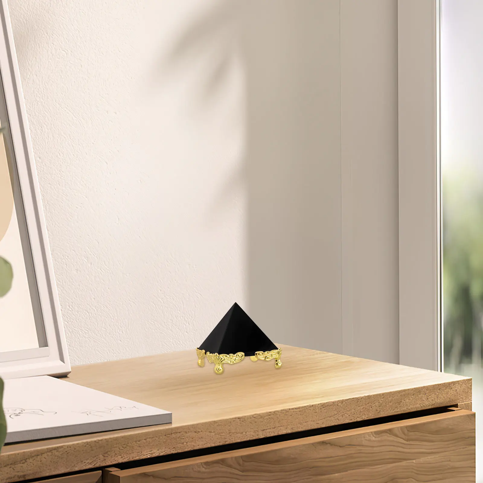 Obsidian Pyramid Desk Ornament Crystal Polished Feng Shui Statue Decorative Paperweight for Home Office Crystal Paperweight