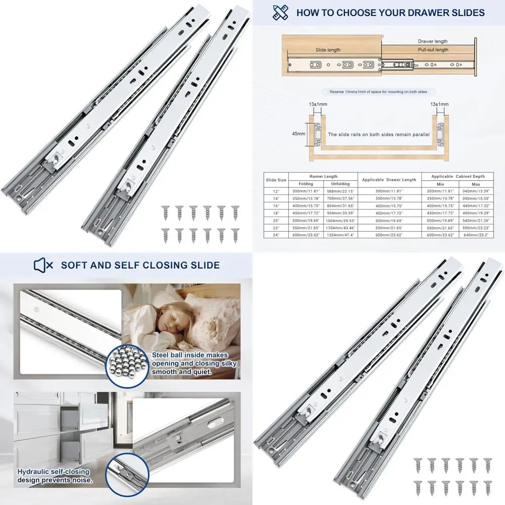 

18 Inch Full Extension Ball Bearing Slides, Heavy Duty Side Mount Drawer Glides Runners