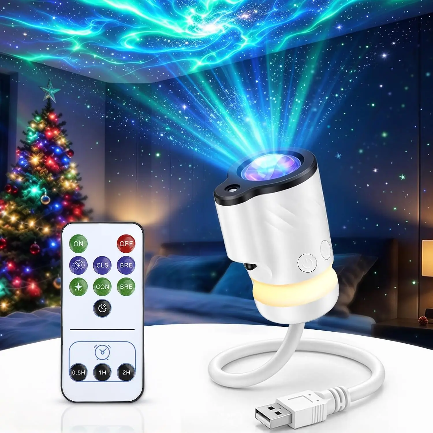 2-in-1 USB Galaxy Projector Night Light 360° Adjustable Brightness 2 Style Mini Starry Sky Projector Light For Bedroom Car Decor