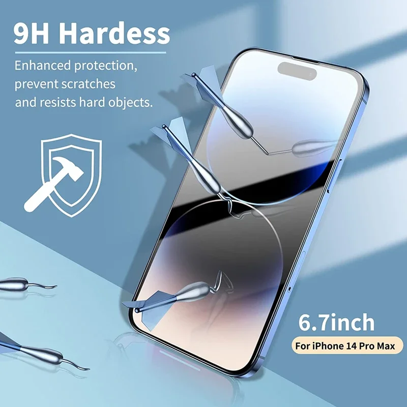 Protector de pantalla de vidrio templado para IPhone, 14, 13, 16, 11 Pro Max, 12 Pro, 13Mini, 7, 8, 15 Plus, SE, X, XS, XR, 14Pro, 5 unidades