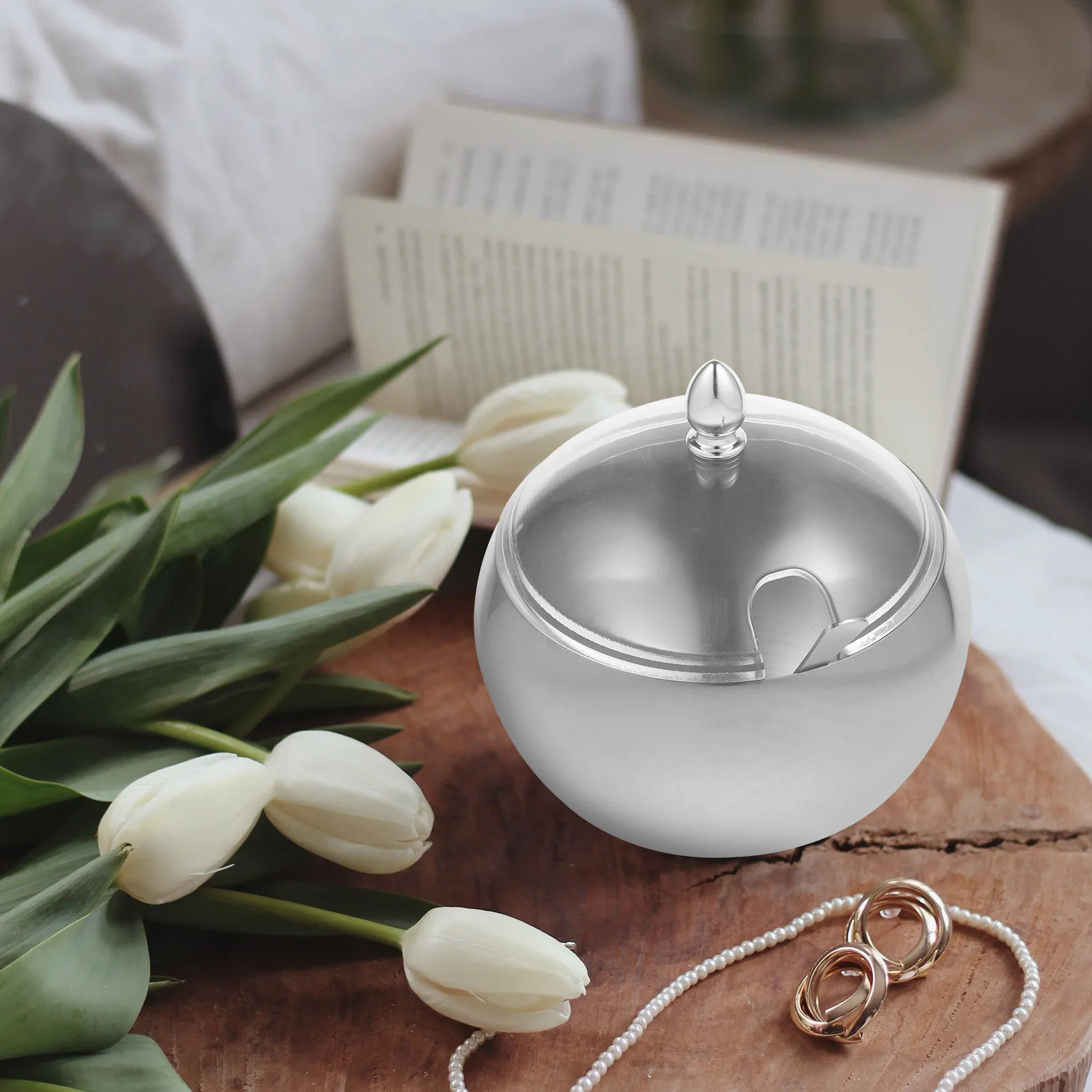 

Golden Spherical Condiment Jar Stainless Steel Large Bowl Slanted Mouth Kitchen Restaurant Party Fruit Spice Container seasoning