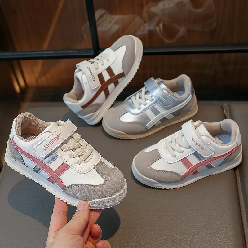 

Children's Casual Sneakers Spring Autumn Lightweight Boys Girls Running Shoes 4-16 Years Old Silver Non-slip Kids Single Shoes