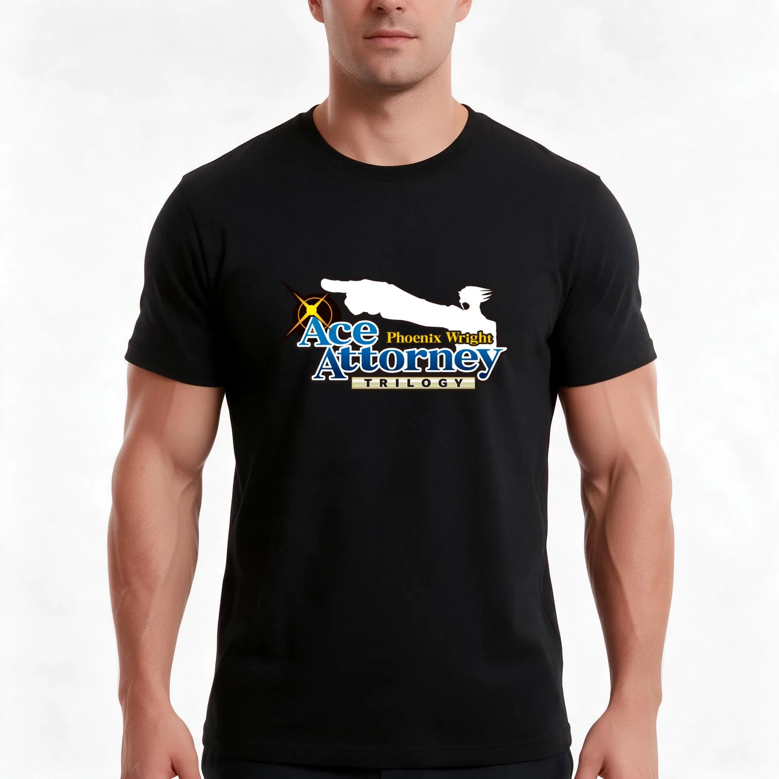Ace Attorney Trilogy T-Shirt, Summer Casual Cotton Tee, Oversized Streetwear Tops, Vintage Graphic Print, Loose Fit Short Sleeve