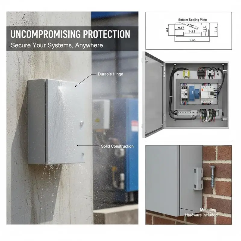 NEMA industrial enclosure, 50 x 50 x 15 cm, NEMA 4X steel distribution cabinet, IP66 waterproof and dustproof, electrical junction box for indoor/outdoor use, with mounting plate