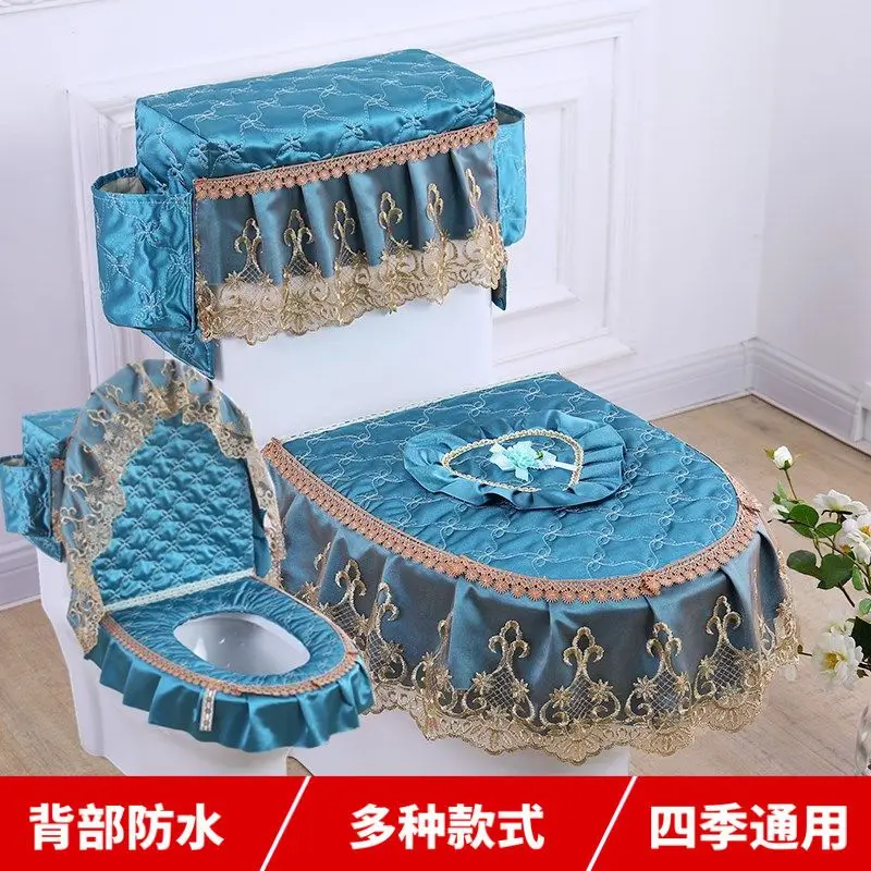 Waterproof Toilet Mat 3 Piece Toilet Seat Cushion Four Seasons Universal Gold Velvet Lace Fabric Toilet Mat Toilet Seat Pad