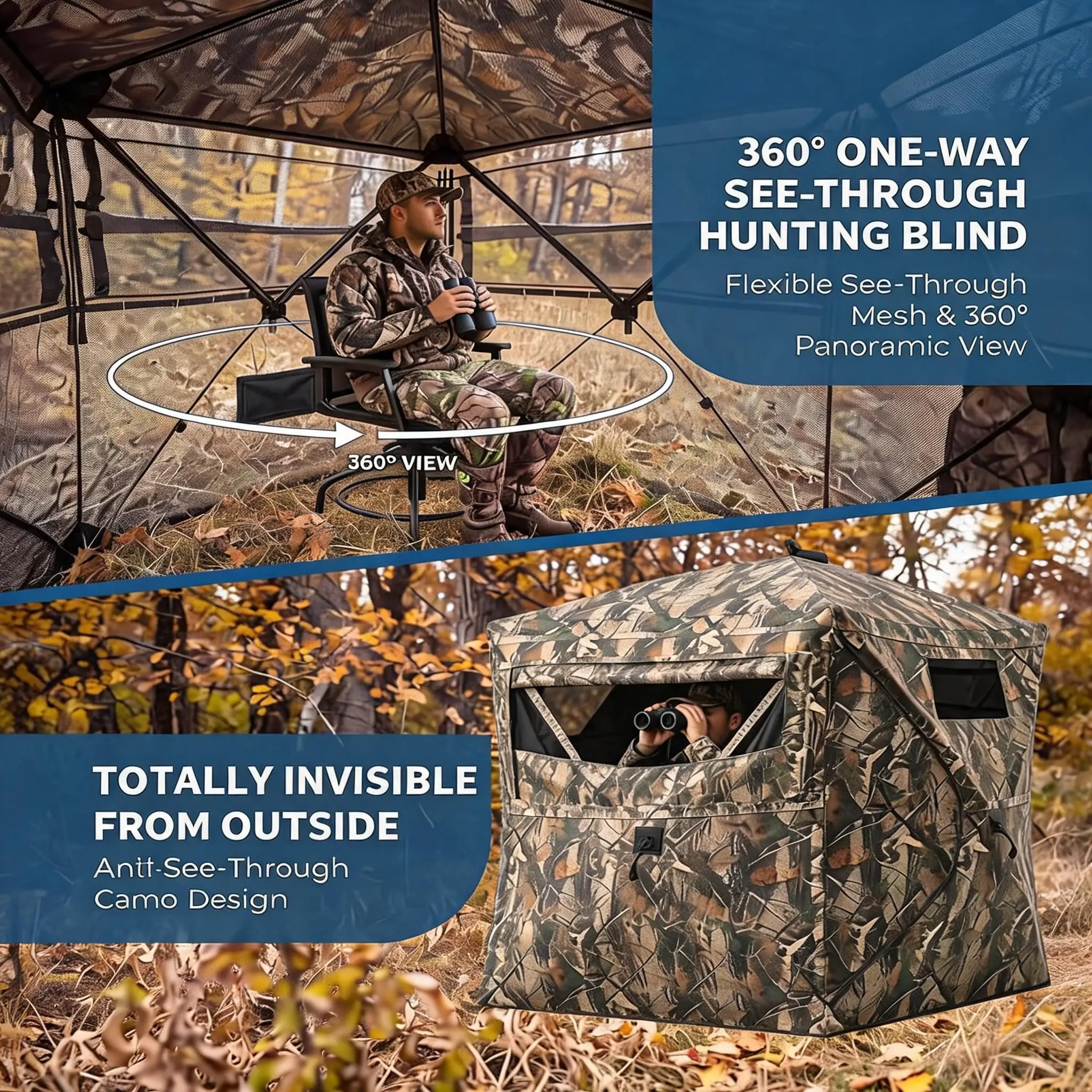 Pop Up Ground Blind 300D Oxford Camo Shelter with Carry Bag, Portable Field Blind 57x57x65 Inch, Foldable Outdoor Concealment Tent for Nature Observation