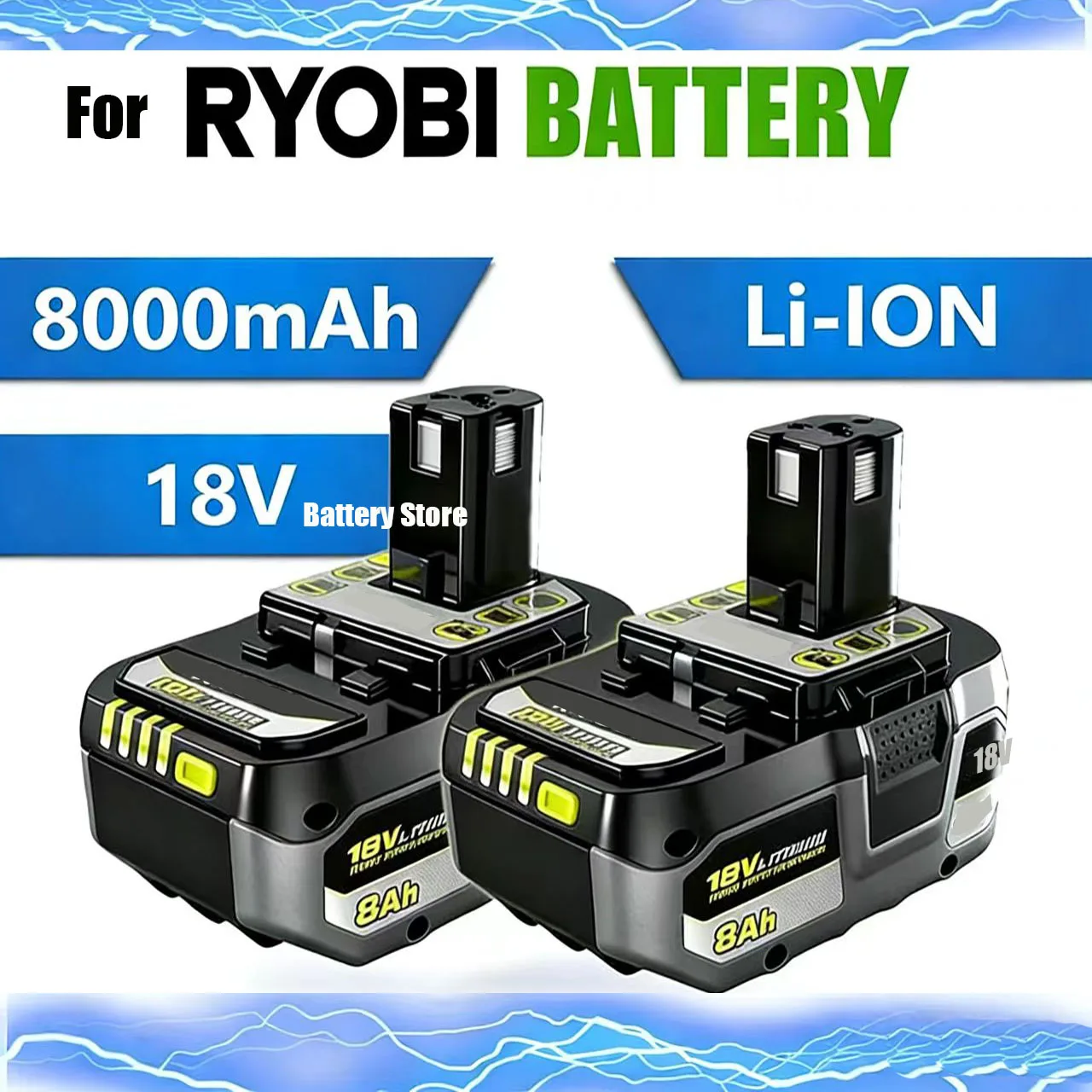 

For RYOBI high-performance lithium battery with low self discharge, suitable for all 18V power tools P107 P108 P109 BPL1820