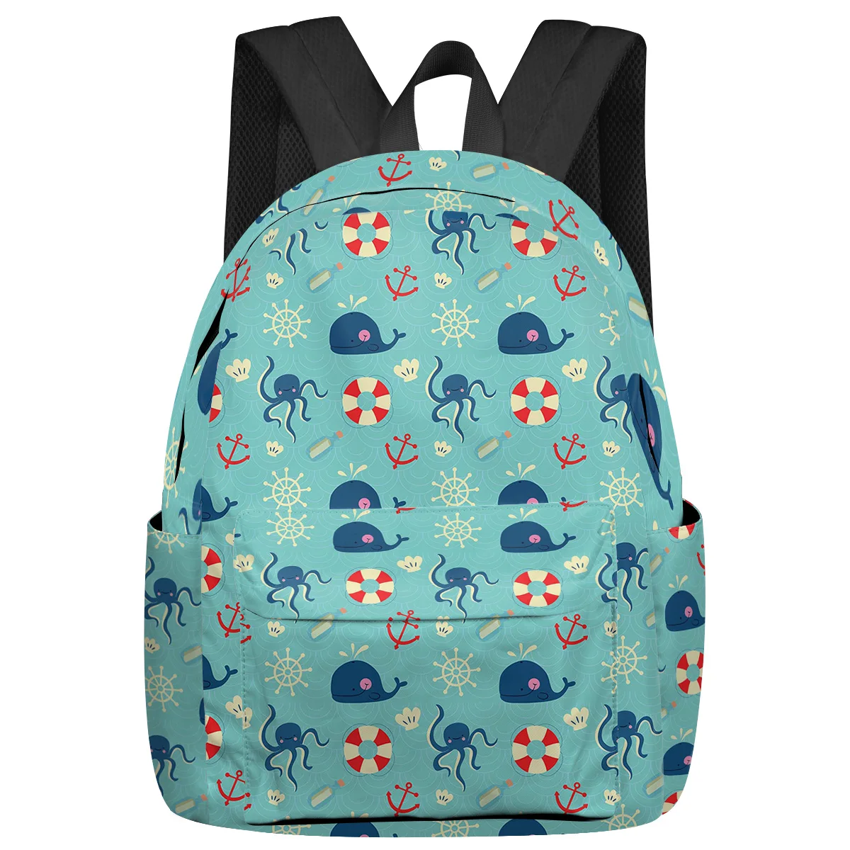 

Whale Octopus Swimming Ring Anchor Fish Scale Large Capacity Backpack Men Laptop Bags High School College Girl Student Mochila