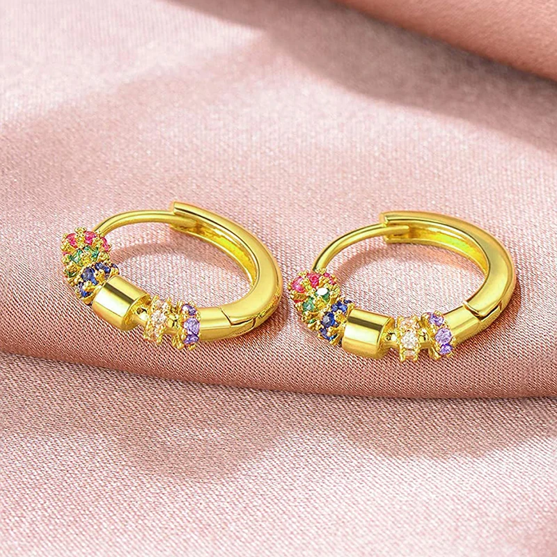 

Huitan новые модные женские серьги-кольца с красочным кубическим цирконием яркие разноцветные Круглые серьги-кольца ежедневная одежда модные ювелирные изделия