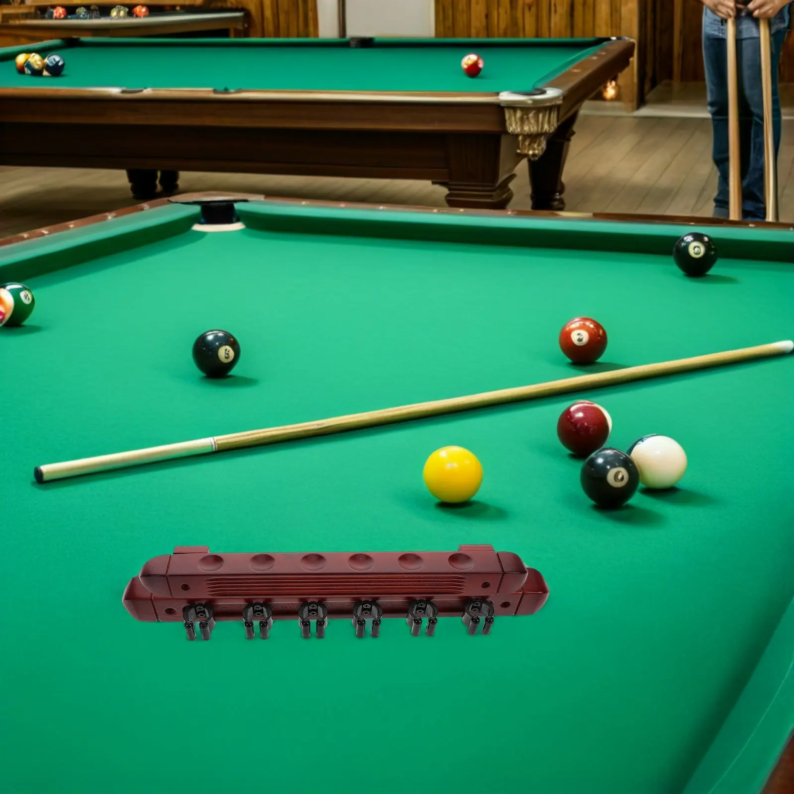 

2 Sets Solid Wood Pool Cue Rack Burgundy 6 Slot Wall Mounted Billiard Holder Organizer for Game Room Bars Clubs Players
