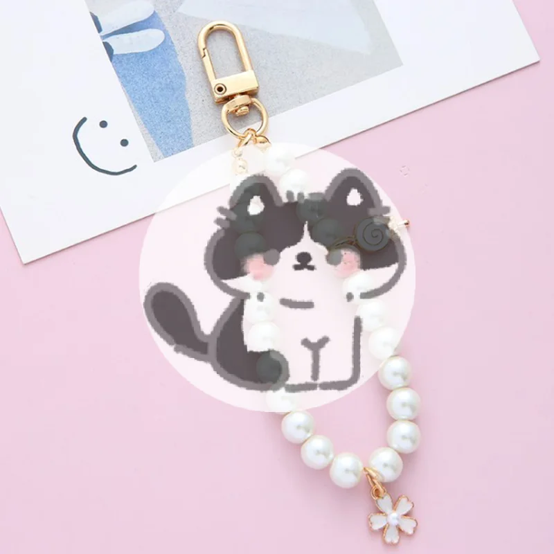Popular Vintage Korean Fashion Pearl Keychain Women Girl Gold Metal Chain Key Ring